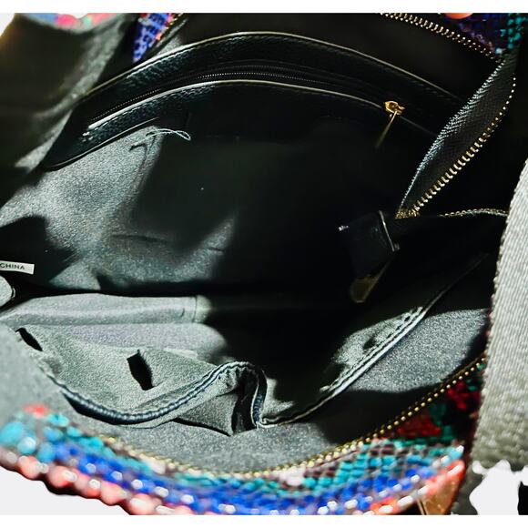 Snakeskin Shoulder Bag Bright Multi Colors 11” x 11” x 3” Adjust Shoulder Strap - Picture 5 of 5